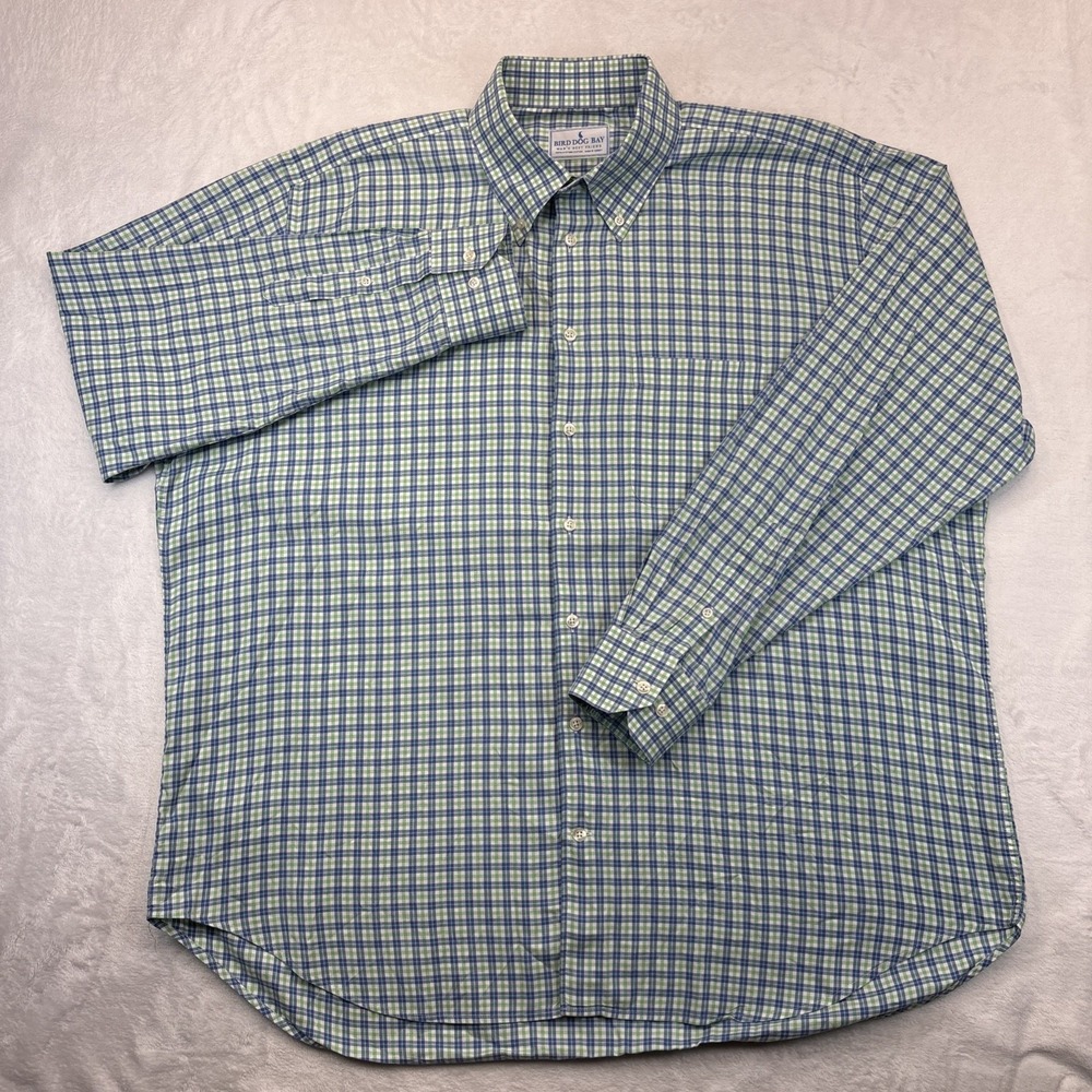Bird Dog Bay Mens XXL Button Down Shirt Blue Green Plaid Egyptian Cotton